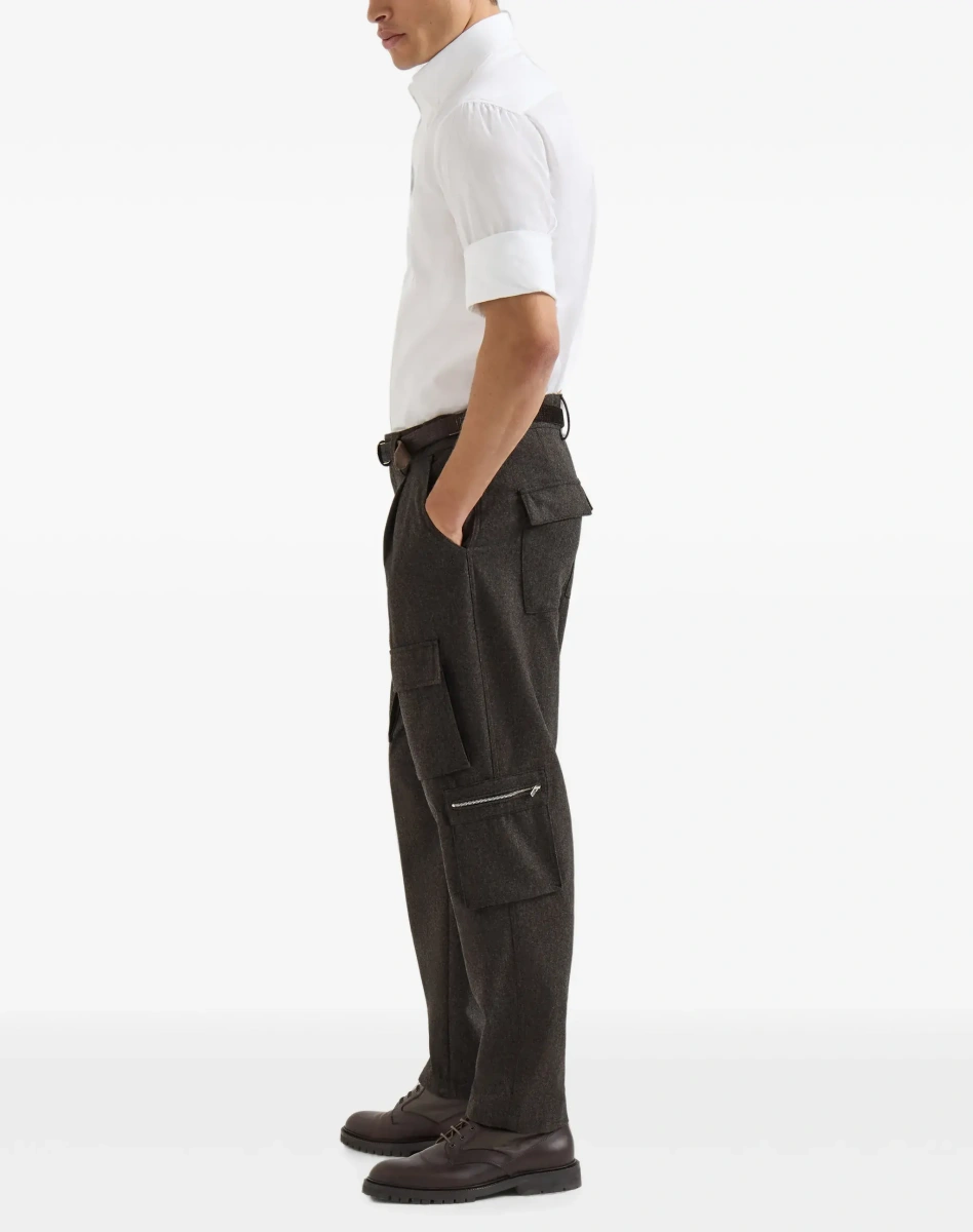 Pantaloni casual Brunello Cucinelli maro din lana - Img 5