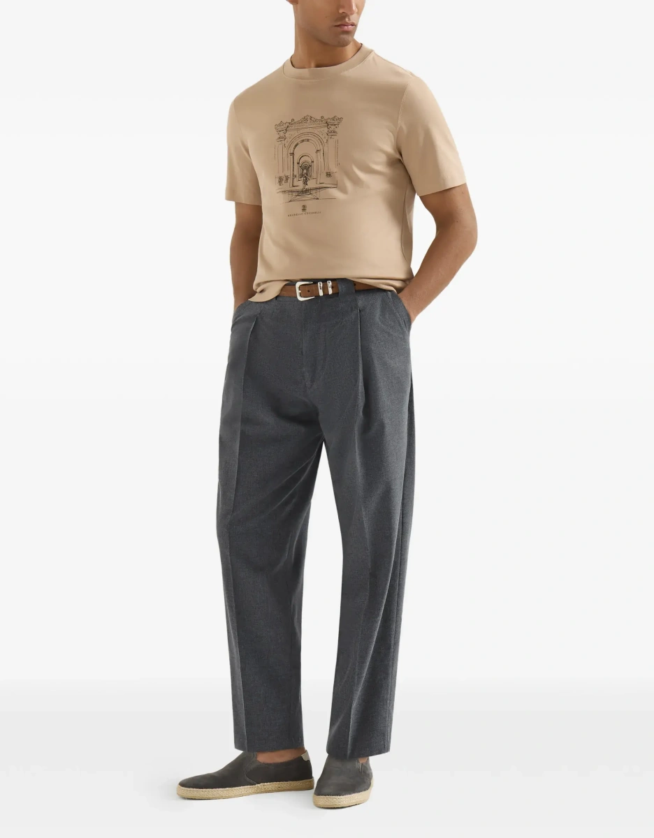 Pantaloni casual Brunello Cucinelli multicolor din lana si bumbac - Img 5