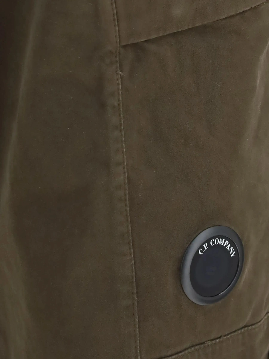 Pantaloni casual C.P. Company verzi din bumbac si satin - Img 5