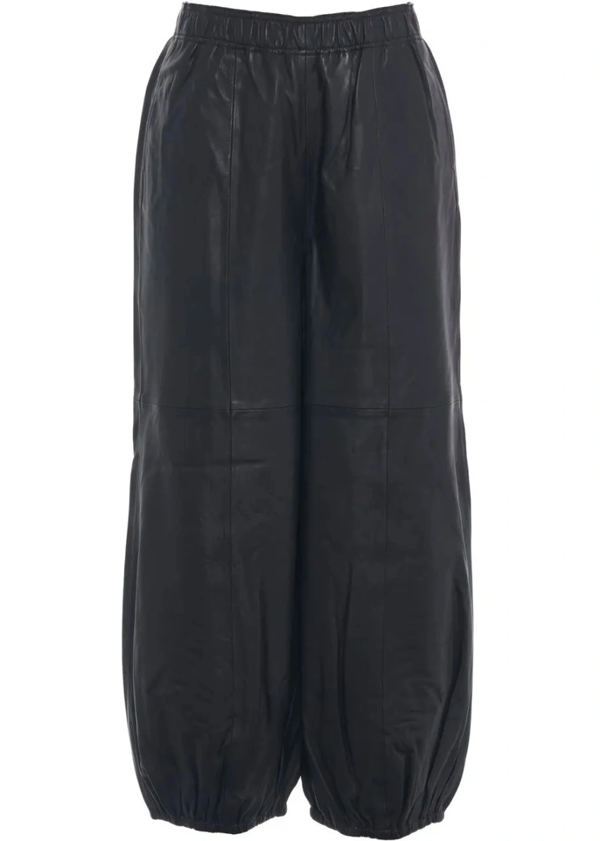 Pantaloni casual Herskind negri din piele - Img 2