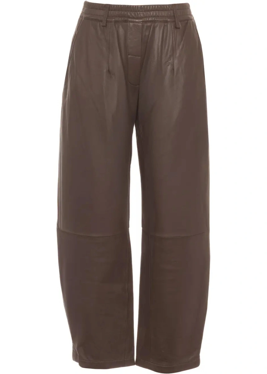 Pantaloni casual Oakwood maro din piele - Img 2