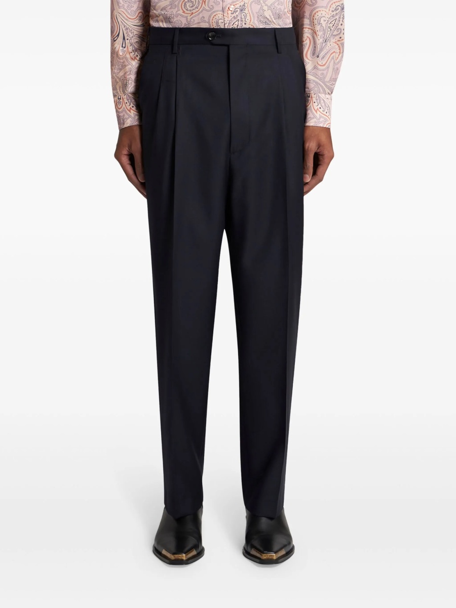 Pantaloni drepti ETRO albastri din lana si corn - Img 3