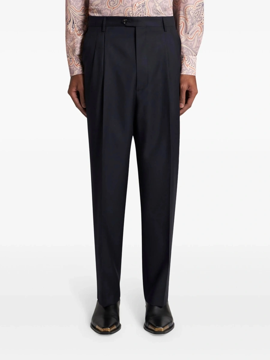 Pantaloni drepti ETRO albastri din lana si corn - Img 3