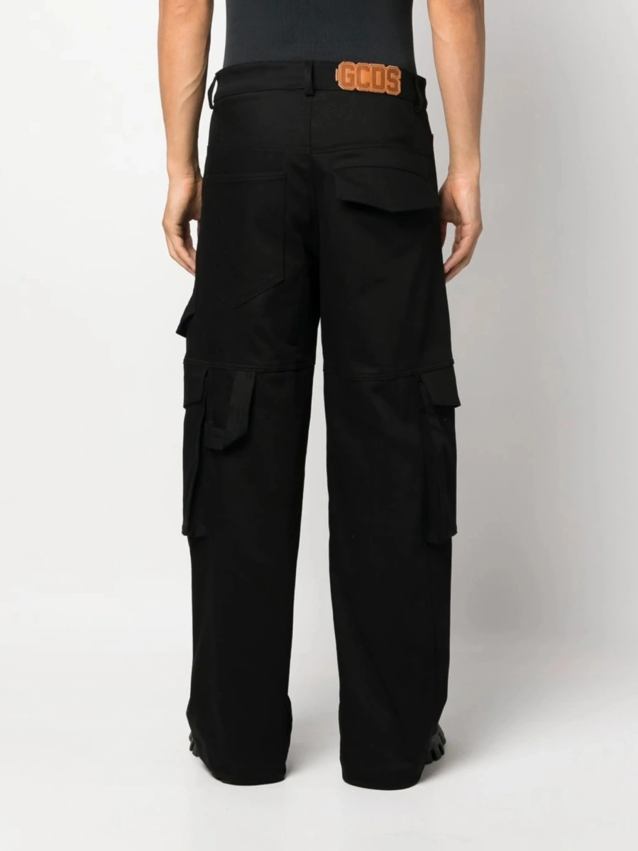 Pantaloni drepti GCDS negri din spandex/elastan si bumbac - Img 4