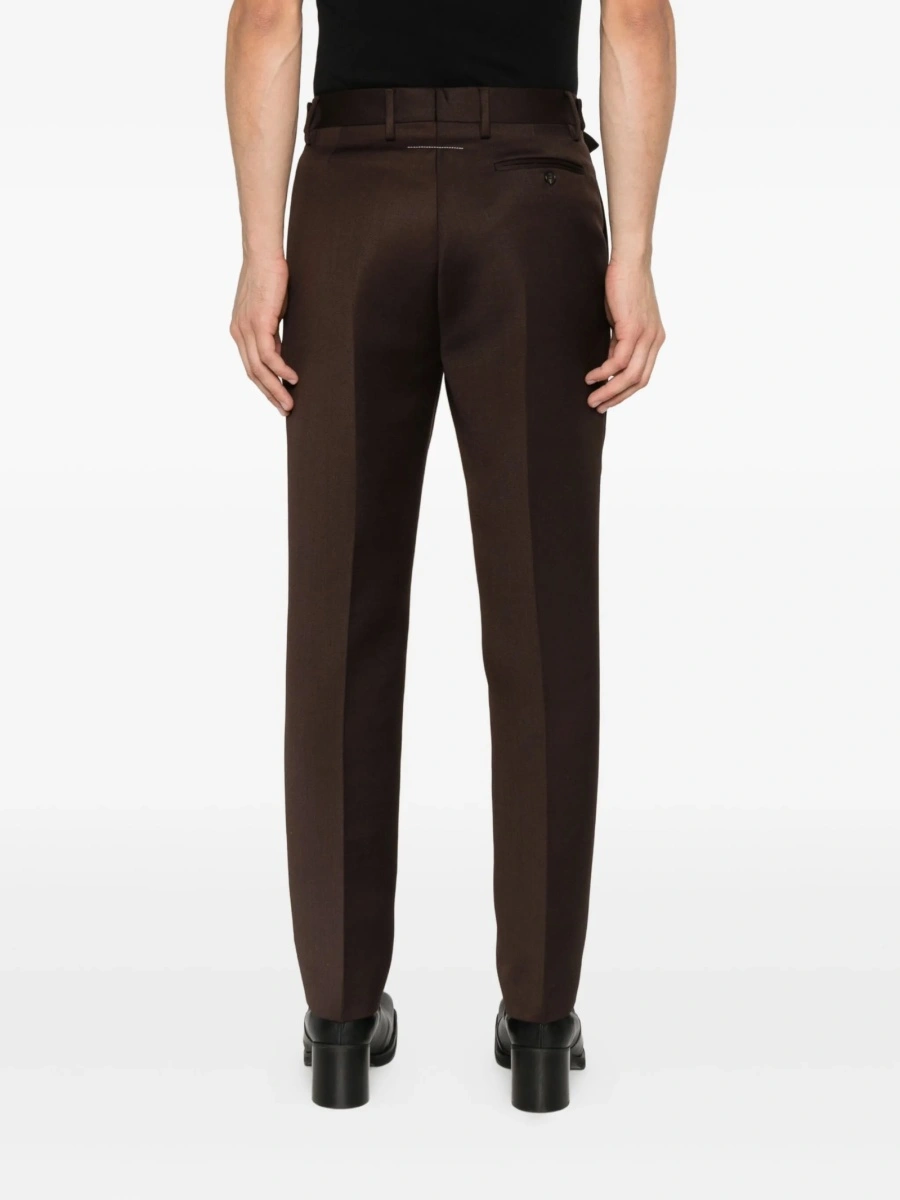 Pantaloni drepti MM6 Maison Margiela maro din lana si polyester - Img 4
