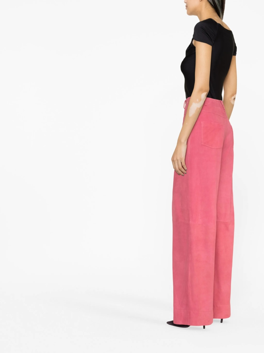 Pantaloni evazati Alberta Ferretti roz din piele - Img 3