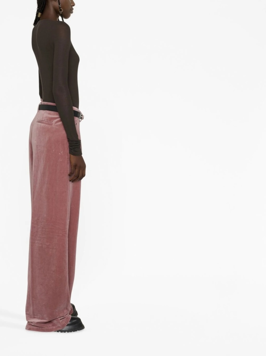 Pantaloni evazati DSQUARED2 roz din fibre metalice si bumbac - Img 4
