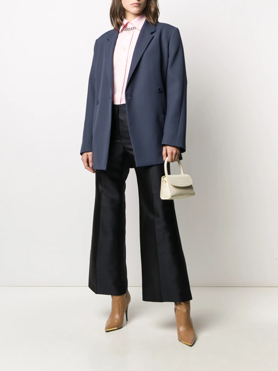 Pantaloni evazati Givenchy albastri din matase si lana - Img 2
