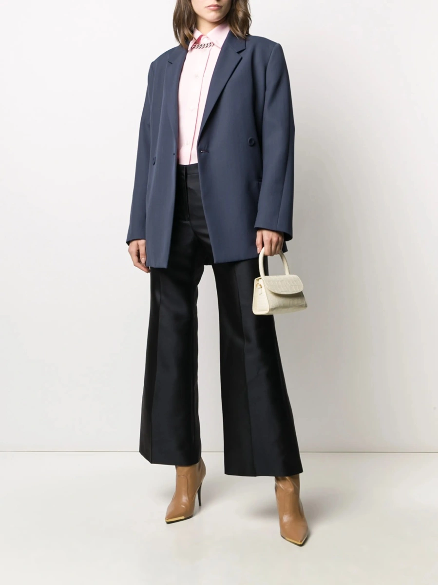 Pantaloni evazati Givenchy albastri din matase si lana - Img 2