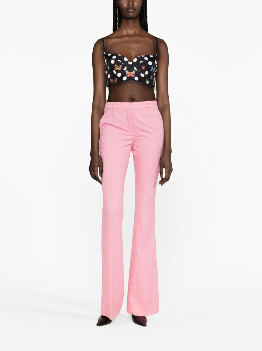 Pantaloni evazati Versace roz din lana - Img 2