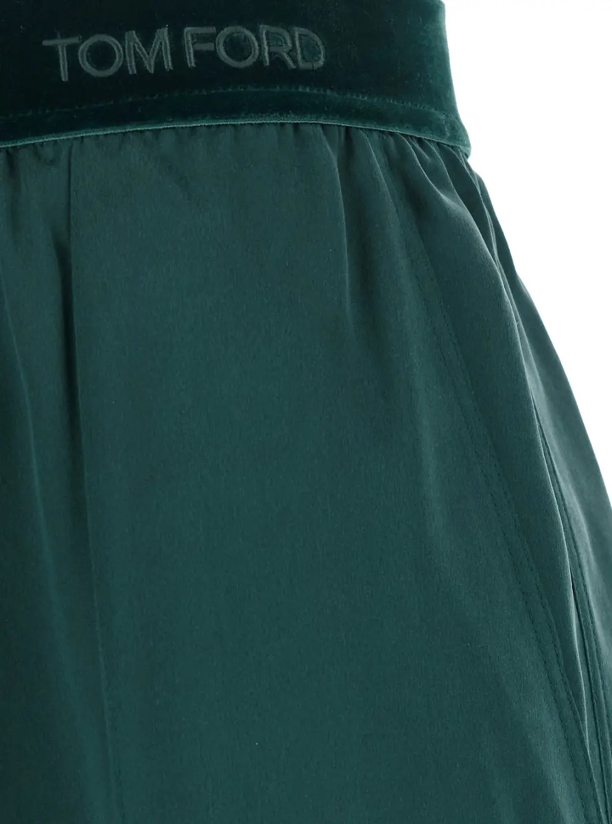 Pantaloni Green Pants with Elasticated Waist with Logo Lettering in Silk for Women - Img 3