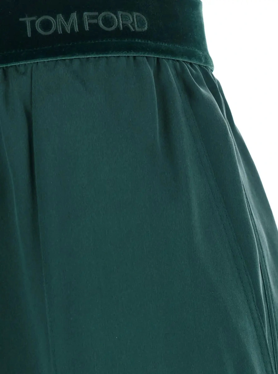 Pantaloni Green Pants with Elasticated Waist with Logo Lettering in Silk for Women - Img 3