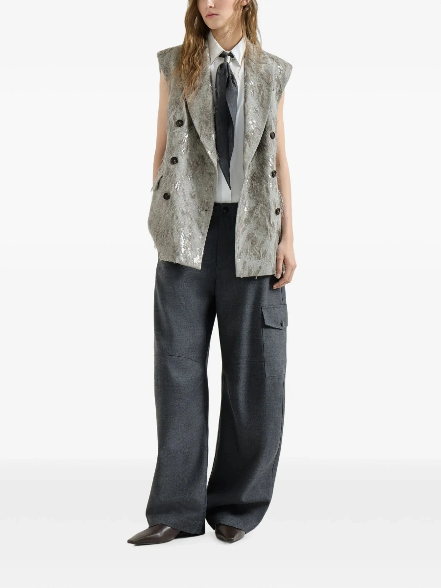 Pantaloni Grey Pants with one front patch flap pocket in wool for women - Img 4