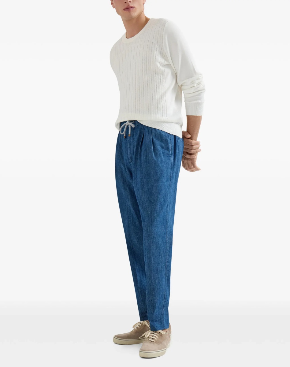 Pantaloni Lightweight denim Pants with drawstring and double pleats - Img 4