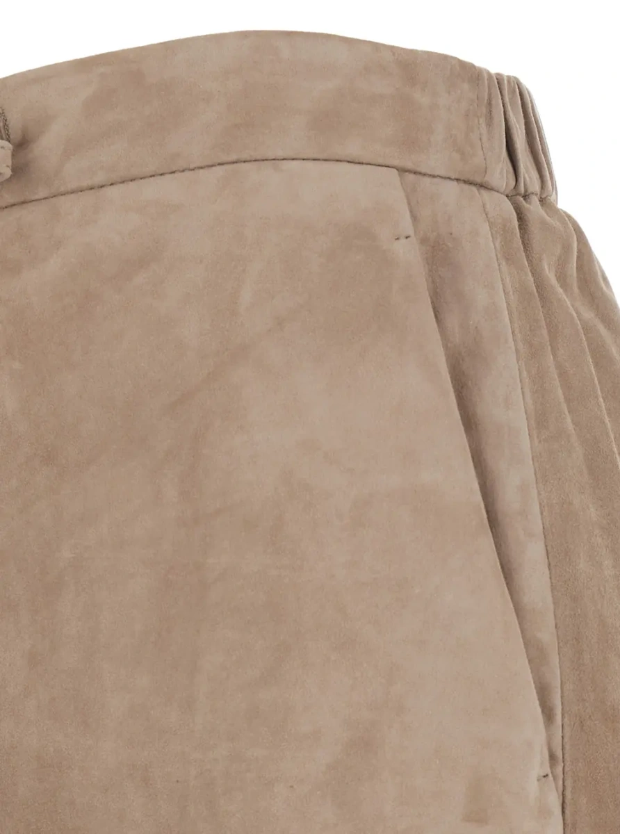 Pantaloni 'S MAXMARA trousers in lamb suede with beige suede leather fabric for women - Img 3