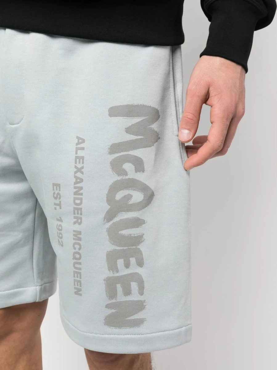 Pantaloni scurti Alexander McQueen albastri din bumbac - Img 5