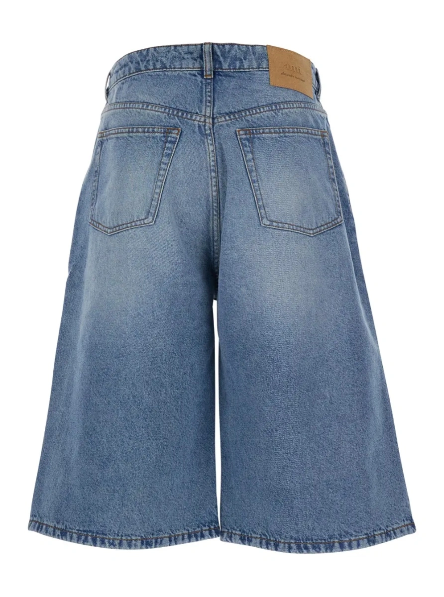 Pantaloni scurti AMI Paris albastri din denim - Img 2