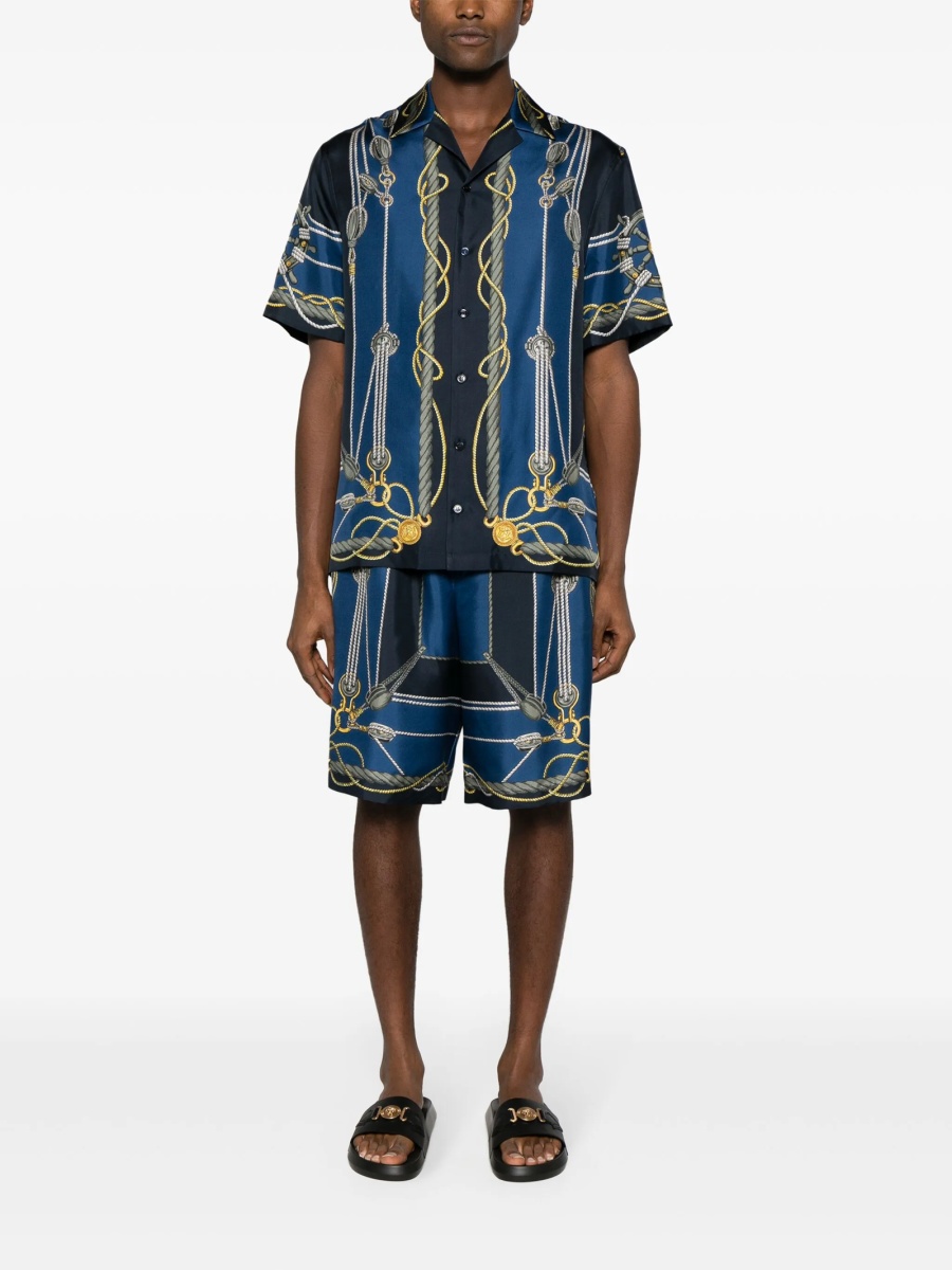 Pantaloni scurti Versace albastri din matase - Img 2