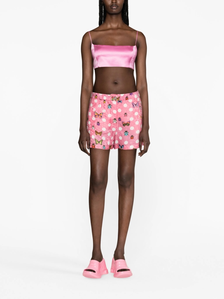 Pantaloni scurti Versace roz din vascoza si matase - Img 2