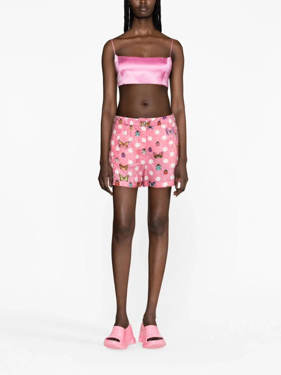 Pantaloni scurti Versace roz din vascoza si matase - Img 2