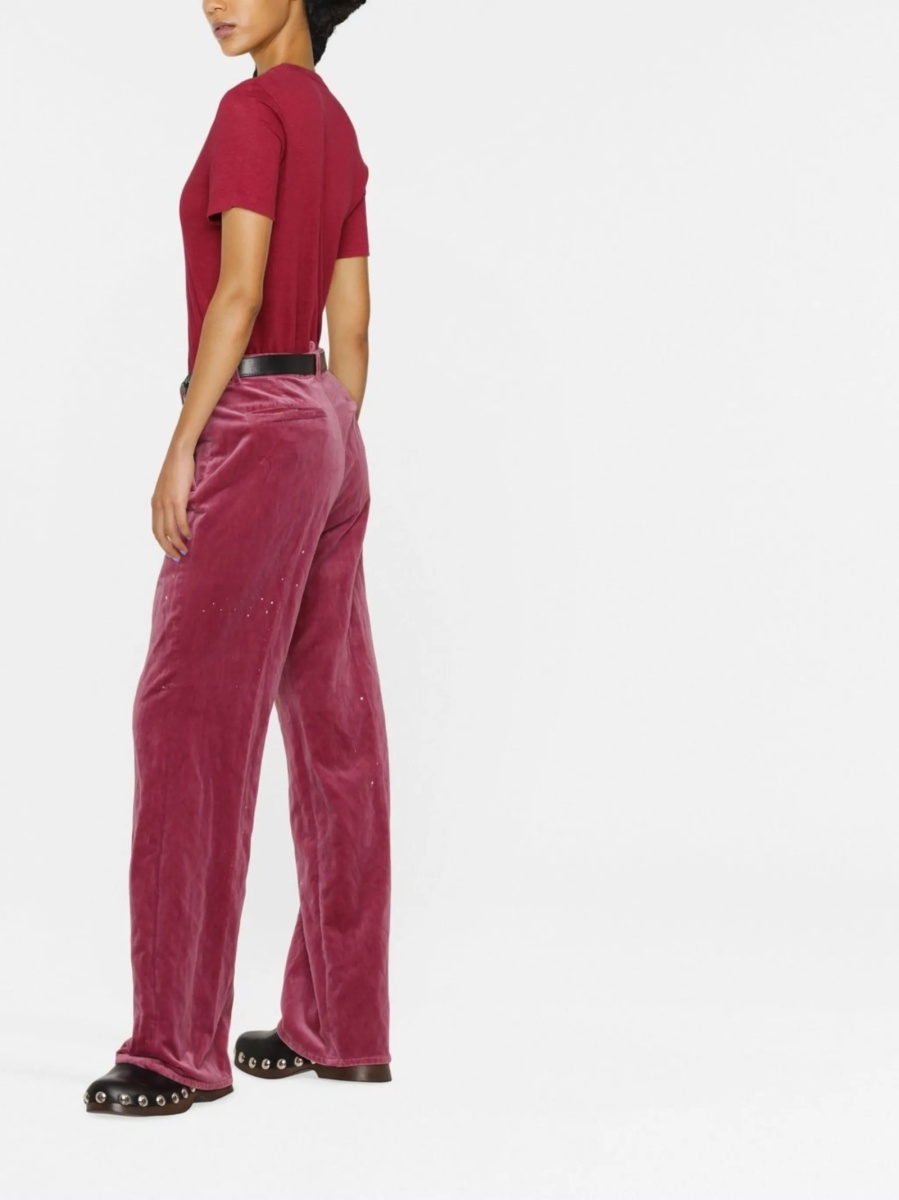 Pantaloni talie inalta DSQUARED2 roz din fibre metalice si bumbac - Img 3