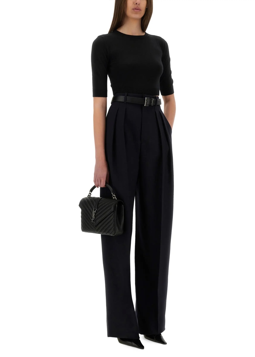 Pantaloni Wide-Leg Pants In Grain De Poudre - Img 2