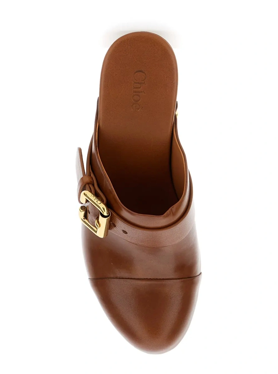 Pantofi cu platforma Chloe maro din piele si lemn - Img 4