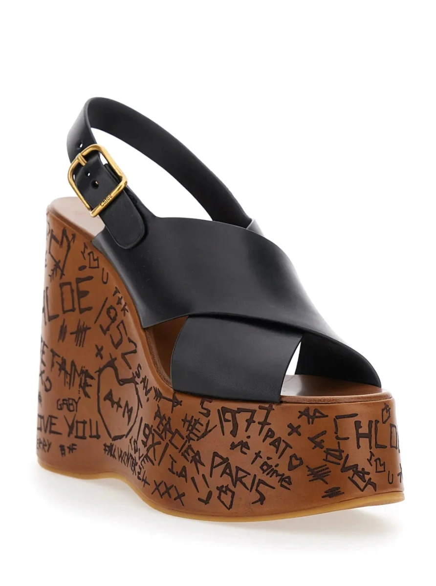 Pantofi cu platforma Chloe negri din piele - Img 2