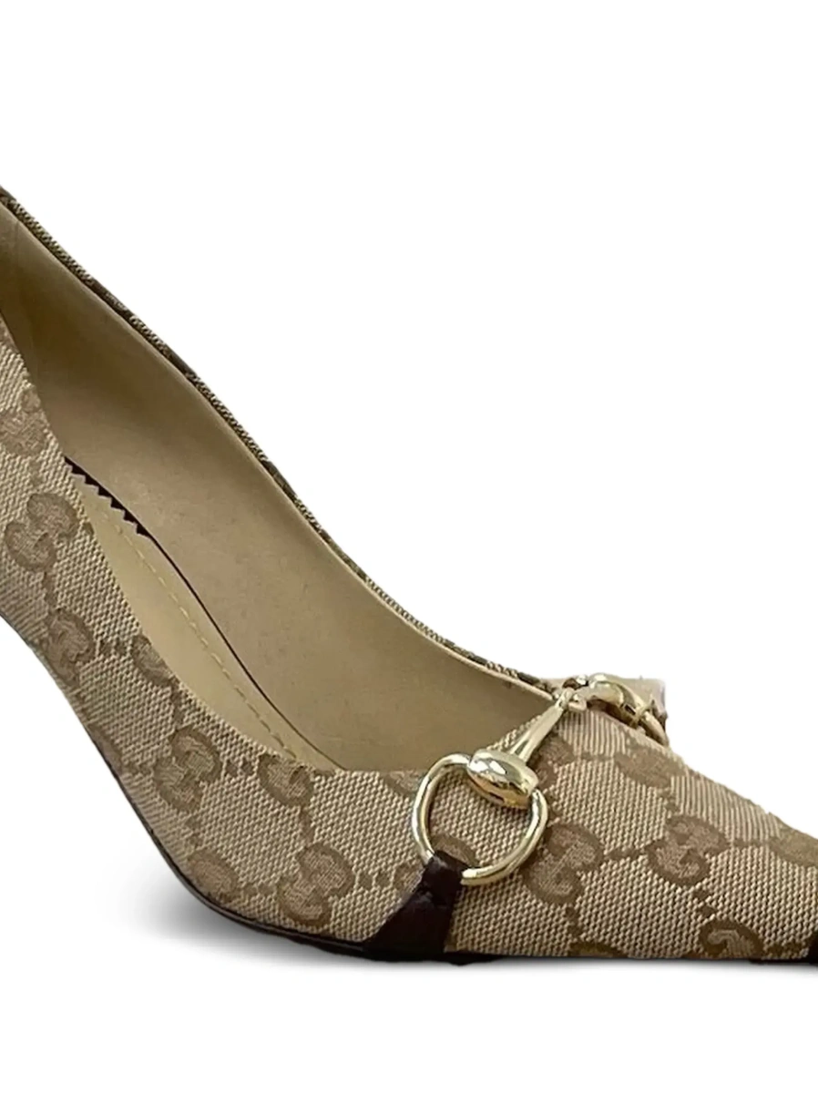 Pantofi cu toc Gucci maro din canvas GG - Img 5