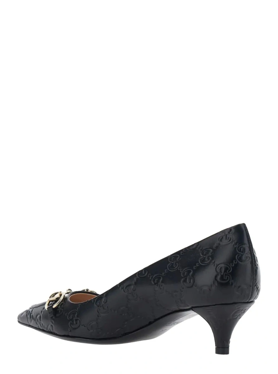 Pantofi cu toc Gucci negri din piele GG - Img 3