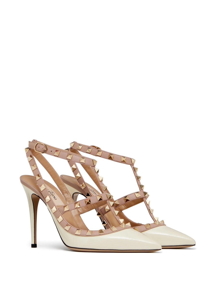 Pantofi cu toc Valentino Garavani Rockstud neutri din piele si metal - Img 2