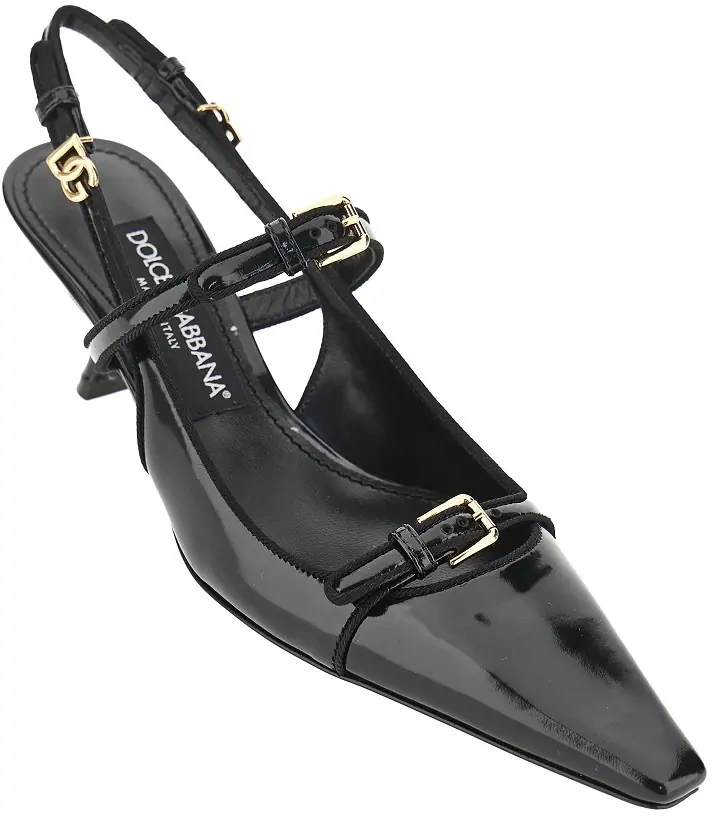 Pantofi Glossy leather buckled slingback pumps - Img 2