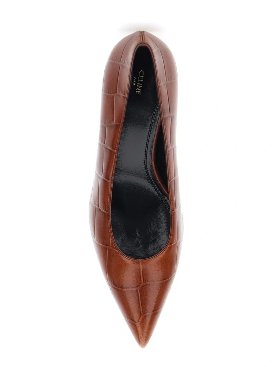 Pantofi Pumps Brown with Rounded Toe in Leather - Img 4