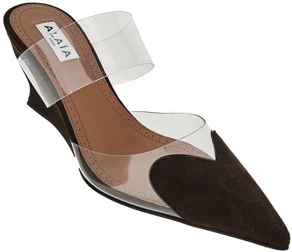 Pantofi Suede leather 'Le Coeur' wedge mules - Img 2