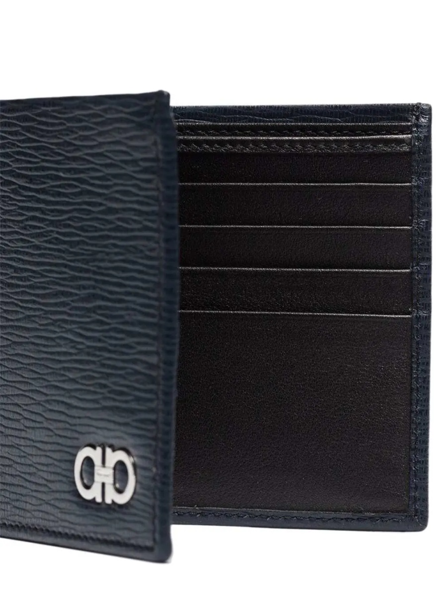 Portofele Wallet with Metallic Front Logo in Blue Leather for Men - Img 3