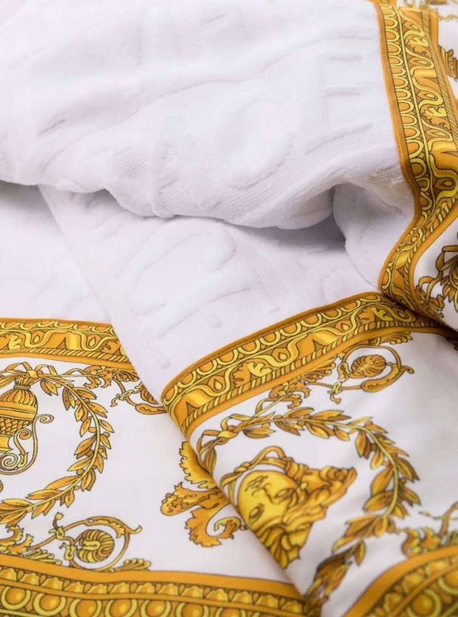 Prosoape Towel with Baroque Print Profiles in White Cotton Unisex - Img 5