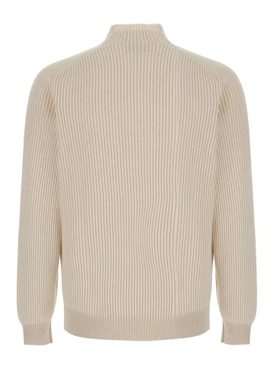 Pulover Beige sweater with ribbed design and high collar in cashmere for men - Img 2