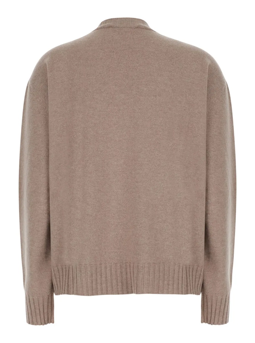 Pulover beige sweater with V-neck and strass details in wool and silk Blend women - Img 2