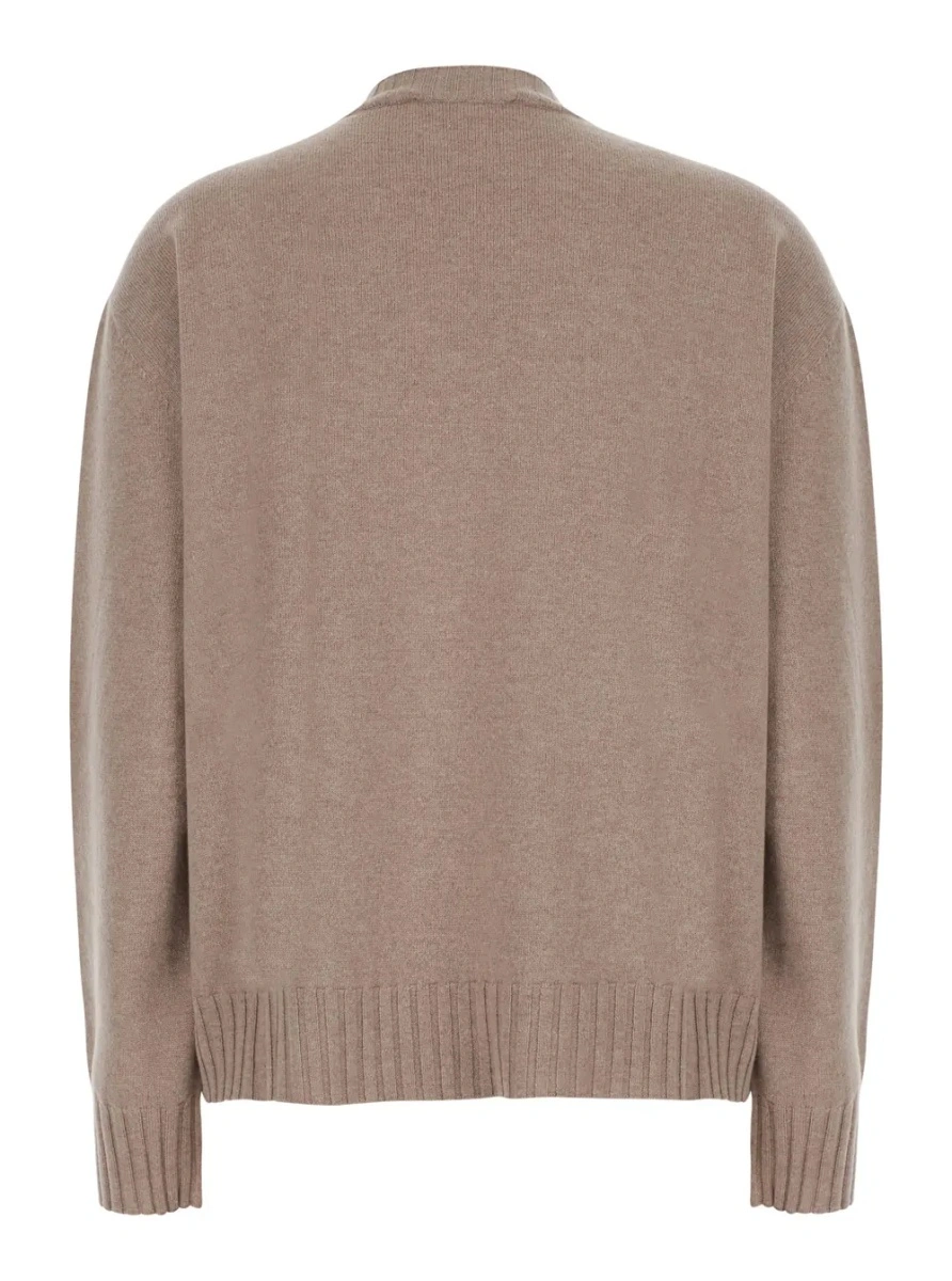 Pulover beige sweater with V-neck and strass details in wool and silk Blend women - Img 2