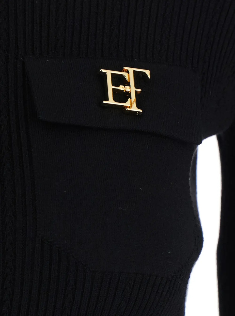 Pulover Black high-neck sweater with logo on the front and ribbed knit in cotton for women - Img 3