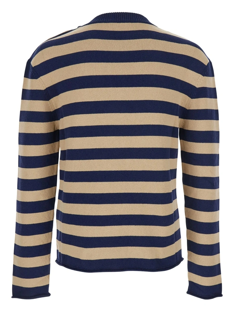 Pulover Blue Crewneck Sweater with Logo Lettering on the Front and All-Over Striped Motif in Wool Woman - Img 4