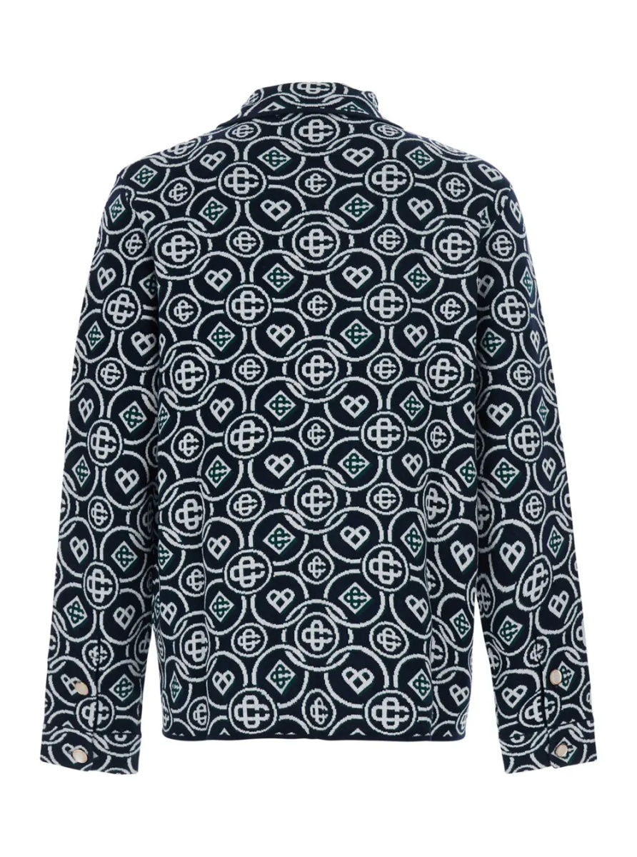 Pulover Blue Shirt with classic collar and all-over logo monogram in cotton for men - Img 2