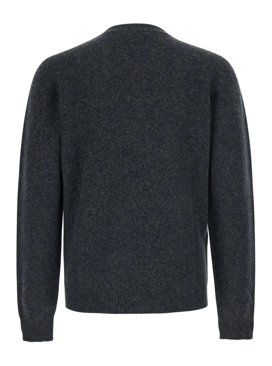 Pulover Gray Crew Neck Sweater with Ribbed Details in Blend Wool for Men - Img 2