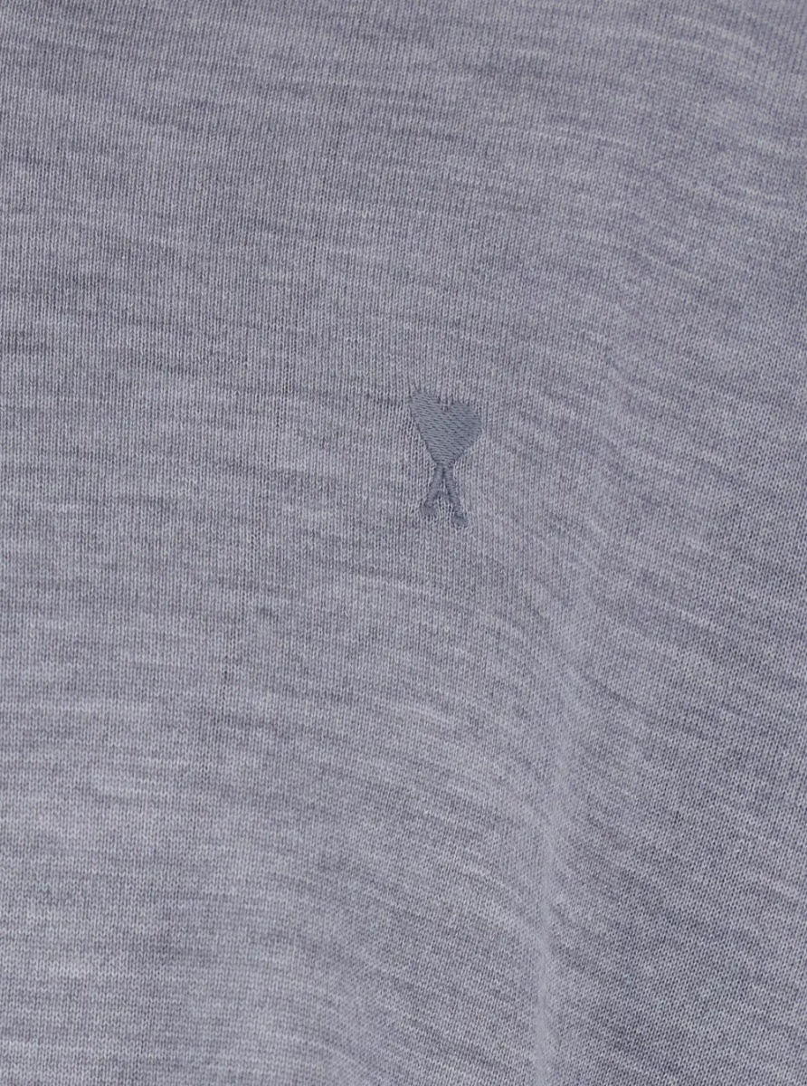 Pulover Grey Crew Neck Sweater with Embroidered Logo on the Front in Wool Man - Img 3