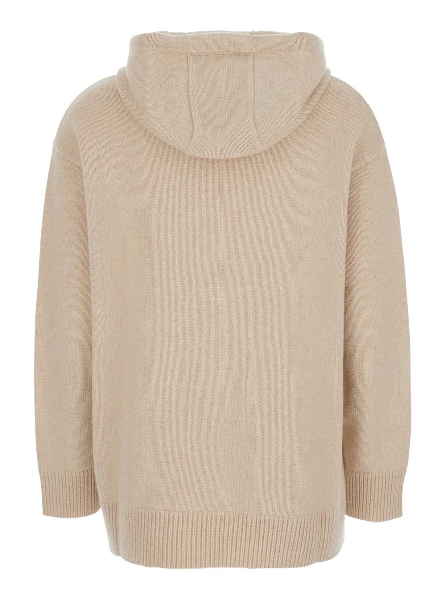 Pulover 'Liana' Beige Sweater with Drawstring Hood and Dropped Shoulders in Cashmere Woman - Img 2