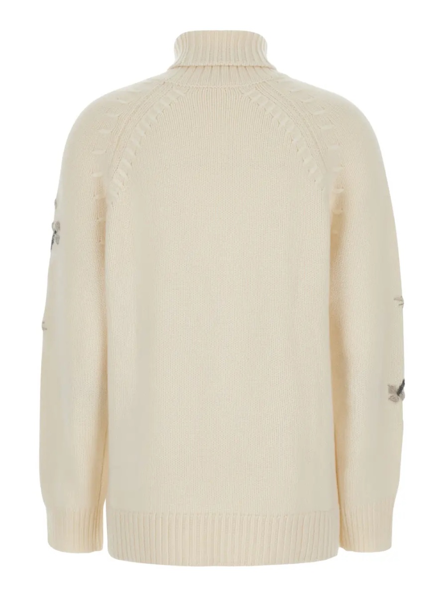 Pulover P.A.R.O.S.H. white High-neck sweater with floral embroidery in cashmere for women - Img 2