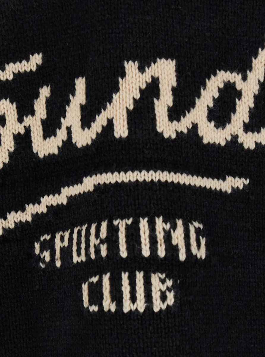 Pulover Sport Club Varsity Sweater with long sleeves and round neck in Black Cotton and Acrylic Unisex - Img 2