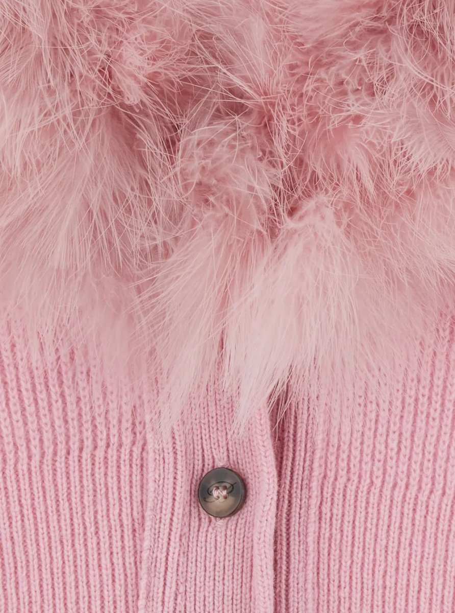 Pulover Sweater with round neck and long sleeves in pink virgin wool for women - Img 3