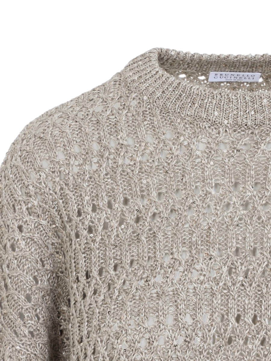 Pulover tricotat Brunello Cucinelli neutru - Img 3