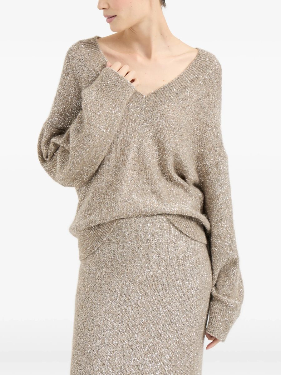 Pulover tricotat Brunello Cucinelli neutru - Img 3